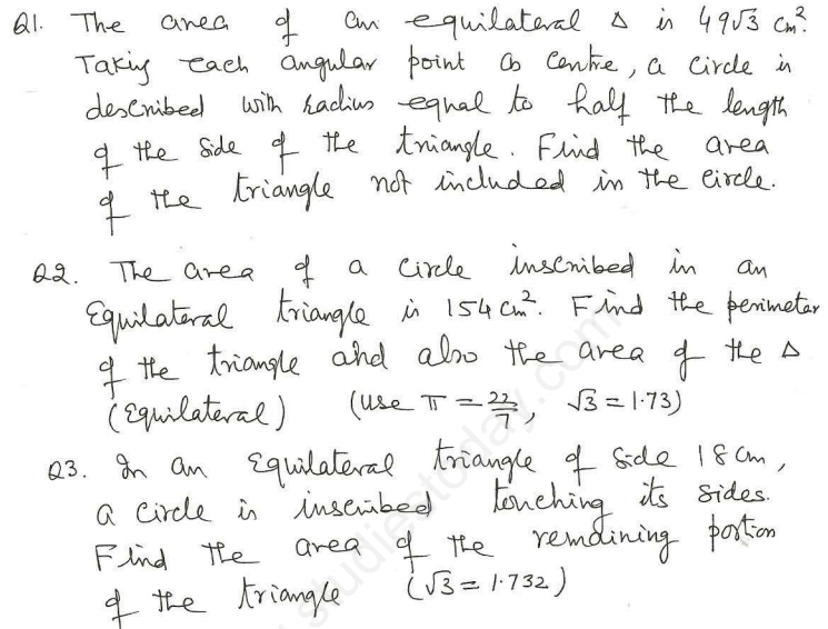 Cbse Class 10 Mathematics Area Relates To Circles Assignment Set E 1521